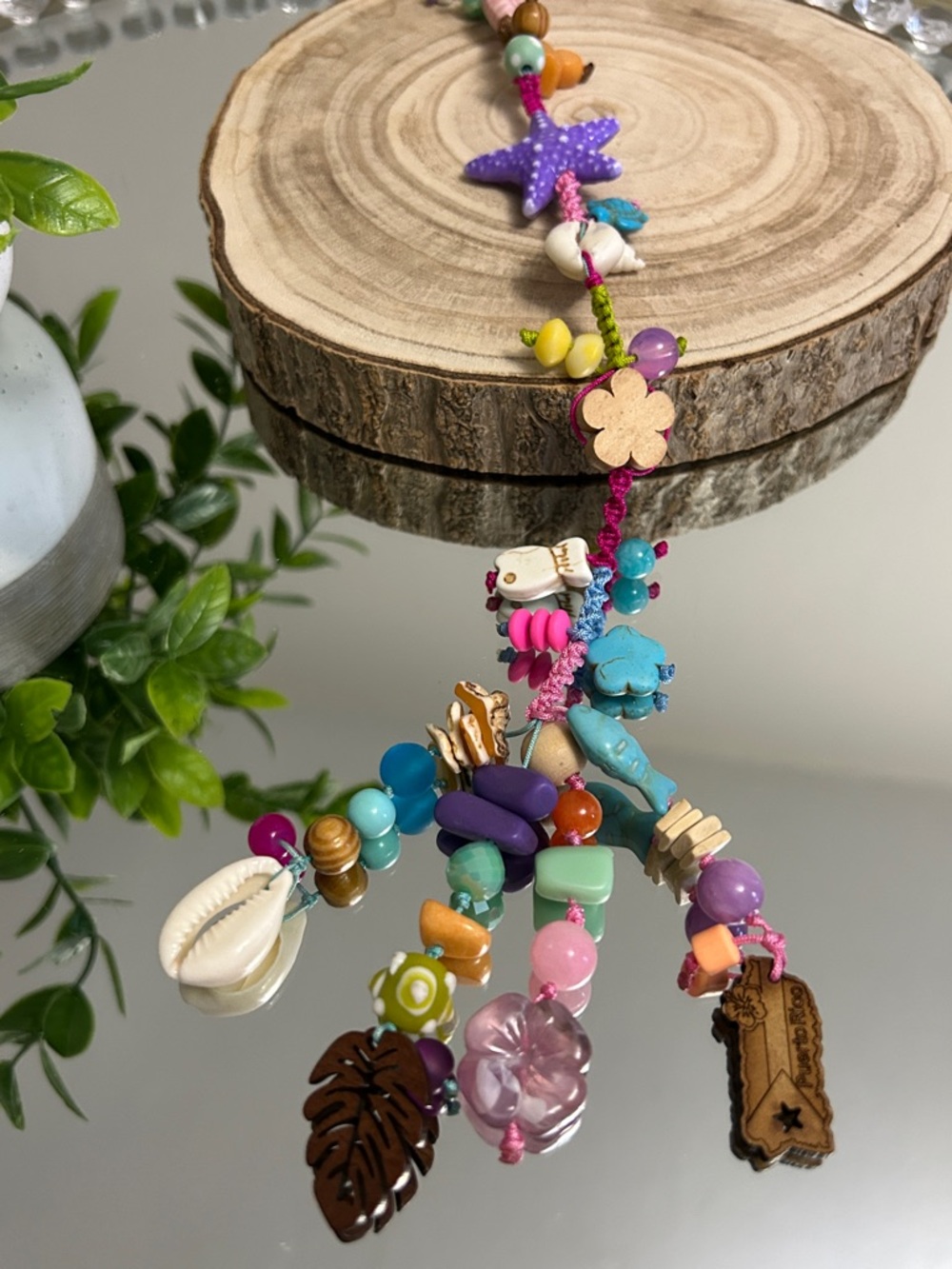 Colorful Beaded Shell & Charm Hair Accessory - Pink, Purple, Turquoise